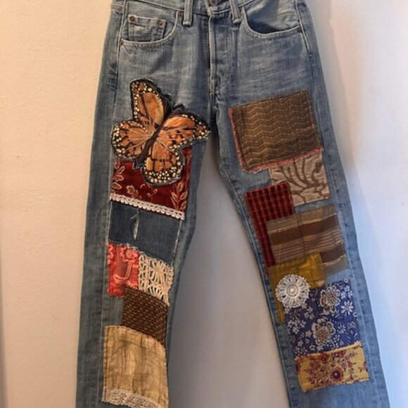 Free People Levi's RIALTO Jean Project Denim - Free People Levi's RIALTO Jean Project The Evie Patchwork Butterfly Jean NEW 26